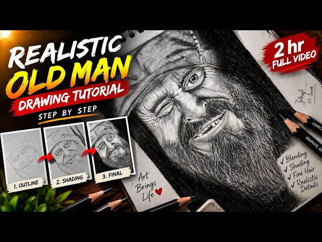 Drawing a realistic old man step by step tutorial