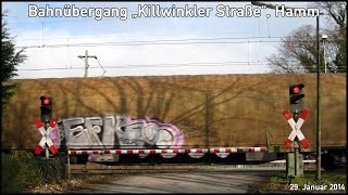 preview picture of video 'Bahnübergang Killwinkler Straße, Hamm ++ BÜS72 mit Güterzügen'