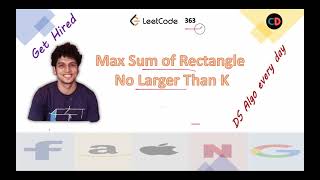 YouTube video 'Max Sum of Rectangle No Larger Than K | Leetcode 363 | Live coding session'