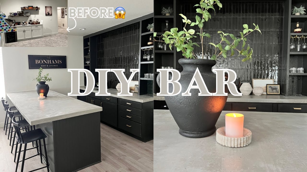 *INSANE* DIY BASEMENT BAR TRANSFORMATION 2023 | Concrete countertops