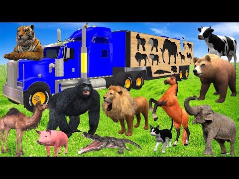 Wild Animals On Wooden Transporter Truck Toys For Kids - Learn Animals Names & Sounds