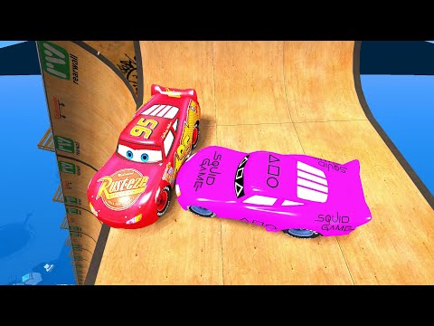 Squid Game Lightning McQueen Vs Rayo Lightning McQueen Longest Car JumpTesting GTA 4