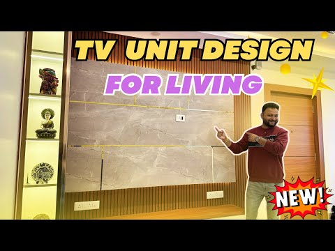 Latest TV Cabinet Design | Stone Finish Laminate + PVC Louvers | Interior Jagat 