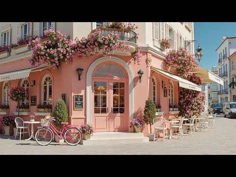 Romantic Paris Pink Café Outdoor Jazz ☕ Soft Bossa Nova & Gentle Jazz Piano for Focus, Relaxation