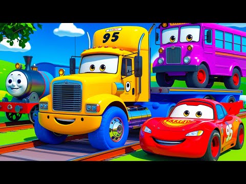 Monster Trucks Flatbed Long Trailer Truck Cars Rescue Bus - Big & Small Cars vs Epic Escape - BeamNG