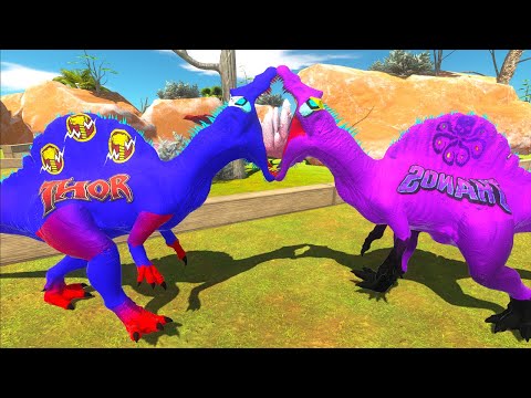 THOR SPINOSAURUS VS THANOS SPINOSAURUS VS BATMAN ORCA DEATH RUN - ANIMAL REVOLT BATTLE SIMULATOR