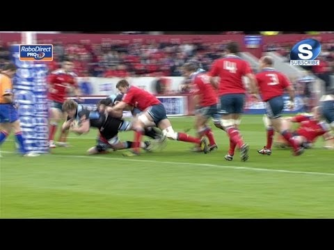 Jonny Gray bursts over for opening Try - Munster v Glasgow Warriors 12th April 2014