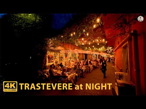 Trastevere, Rome Walking Tour at night in 4k, Captioned May 2025