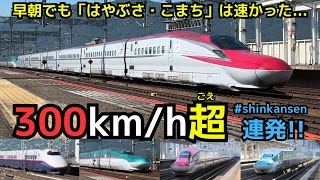 【300km/h超連発】早朝の東北新幹線　「はやぶさ・こまち」の300km/h超高速通過連発！　（一部速度付き） #Shinkansen