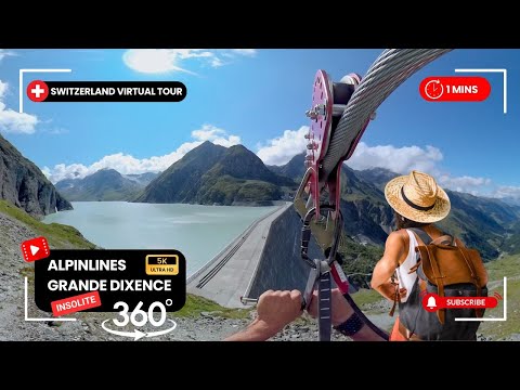 🇨🇭 Grande Dixence Zipline 360° | Tyrolienne sur barrage suisse | 大迪克斯水坝滑索 | ग्रांडे ज़िपलाइन