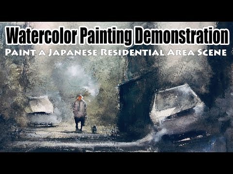 Watercolor Painting Demonstration (27) / 水彩画デモ - Paint a Japanese Residential Area Scene