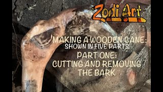 MAKING A WOODEN CANE- PART 1- CUTTIING THE TREE AND REMOVING THE BARK
