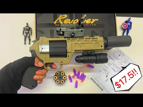 Electric space revolver set unboxing-Alloy soft bullet launcher