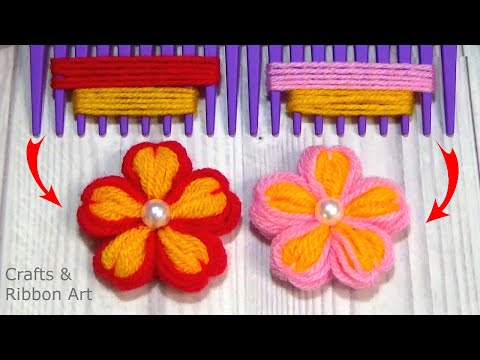 Super Easy Woolen Flower Making Ideas - Amazing Trick with Hair Comb -  Hand Embroidery -Sewing Hack