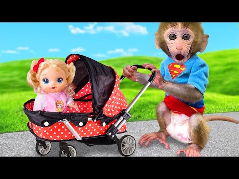 Singe Bon Bon s’occupe du petit singe avec le caneton et va faire du shopping avec le petit ours