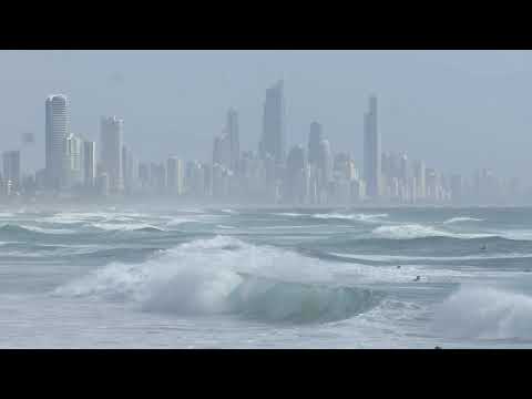 Surfing Big Waves (Burleigh Heads Beach) - Gold Coast Queensland Australia (Skypoint)