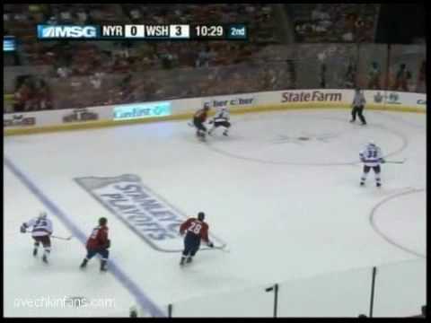 08-09 Ovechkin 2nd Playoff Goal(AMAZING HIGHLIGHT REEL GOAL)