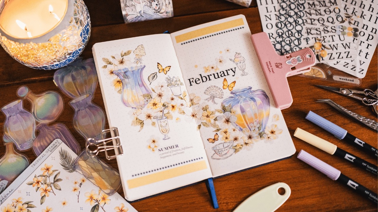February Journal Setup ☀️ Summertime Theme in a Travelers Notebook | Plan With Me