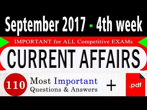 September 2017 4th week Current Affairs Questions with Answers