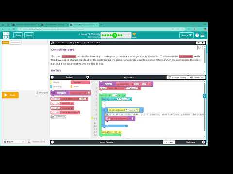 Lesson 19: Velocity: Level 5 - Code.org - CS Discoveries - Unit 3: Interactive Animations & Games