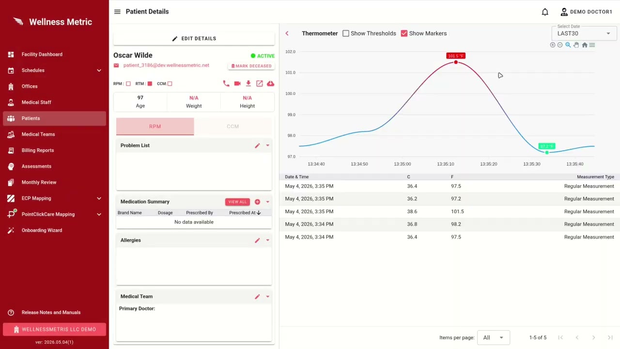Manual Patient Creation and Device Assignment On Wellness Metric.