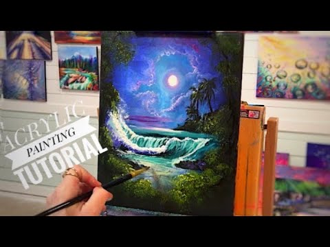 ACRYLIC PAINTING TUTORIAL | STEP BY STEP TROPICAL SEASCAPE FANTASY