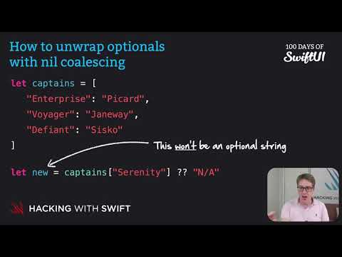 How to unwrap optionals with nil coalescing – Swift for Complete Beginners thumbnail