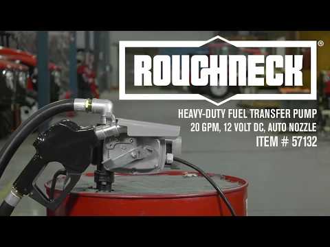 Roughneck Heavy-Duty Fuel Transfer Pump  20 GPM 12 Volt DC Auto Nozzle Gasoline Compatible