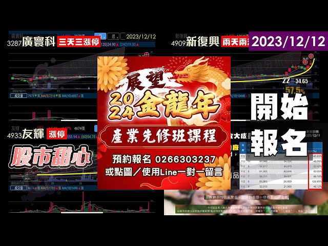 1212【甜心盤後影音】新復興、世紀、友輝、廣寰科三天三漲停，飆股一檔接一檔
