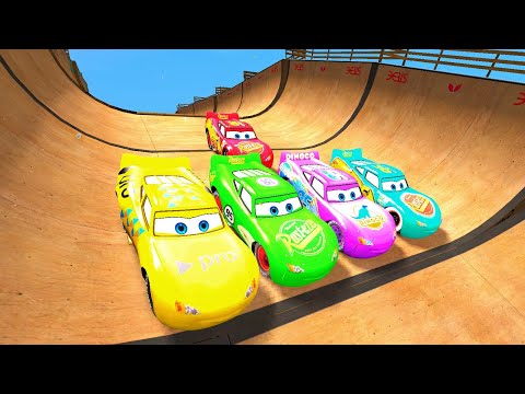 GTA 4 Lightning McQueens Mega Ramp Jumps Testing Ep. 4 - GTA IV Color Cars Mods