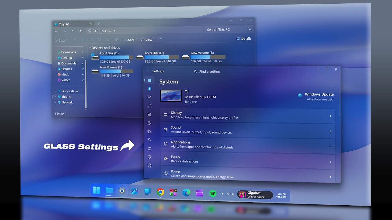 New Windows 11 GLASS - Glass Aesthetics for Everyone
