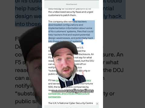 This F5 hack is huge. They got permission to delay announcement due to NATIONAL SECURITY risks