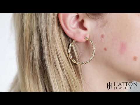 9ct Yellow Gold Round Twist Design Hoop Earrings - 36mm