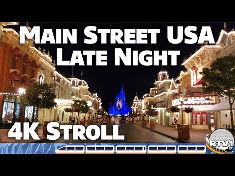 Main Street USA - Late Night Relaxing Stroll with Kiss Goodnight in 4K - Walt Disney World