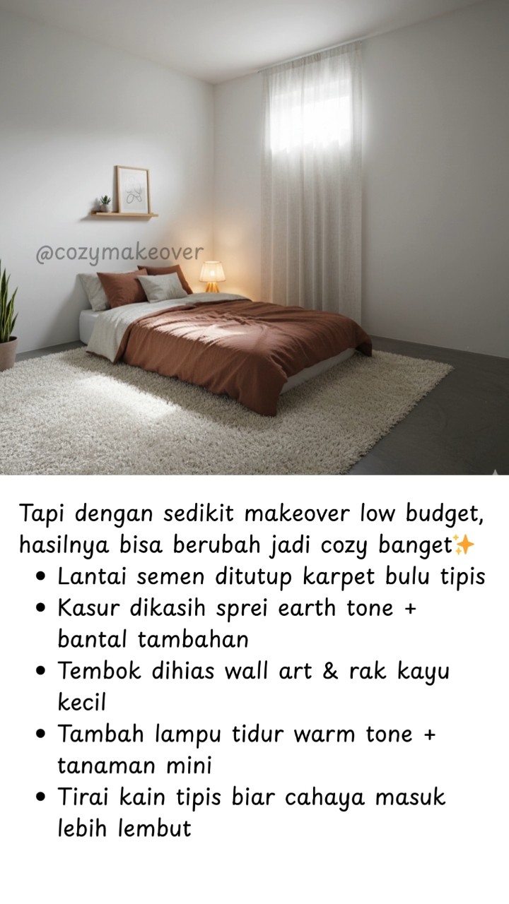 Kamar sederhana bisa jadi cantik dan cozy dengan penataan yang tepat! Yuk, sulap ruangmu jadi tempat yang nyaman ✨🛏️