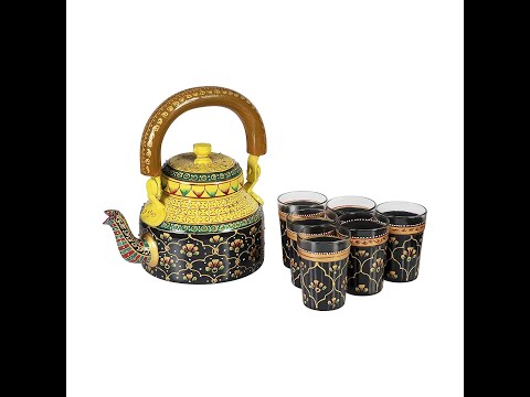 Kettle set with 6 glasses & holder handicraft decorative tea...