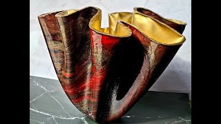 #1388 OMG! Incredible  Huge Red, Black And Gold Resin Vase Bowl