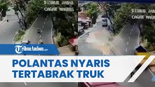 Viral Video Rekaman CCTV Diduga Personel Polantas Nyaris Tertabrak 'Truk Odol' Bermuatan Padi