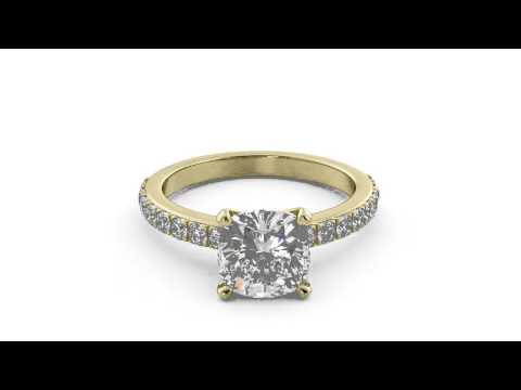 2.30 tcw Cushion & Round Cut Solitaire Pave Engagement Ring Solid 14k Yellow Gold