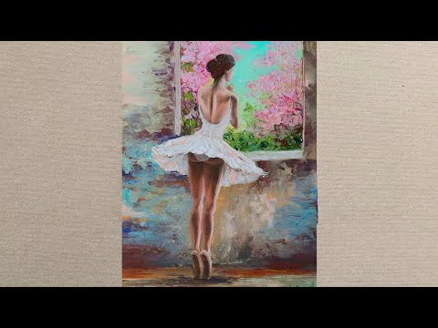 Ballerina in sakura garden how to Paint / Draw Ballet Wow Art Tutorial in oil paints on canvas !!!