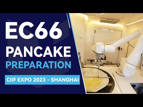 Elite Robots EC66 preparing pancake at CIIF Expo 2023 - Shanghai
