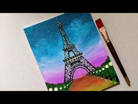 Easy Eiffel Tower scenery Drawing & Painting for beginners || Step by step acrylic painting tutorial