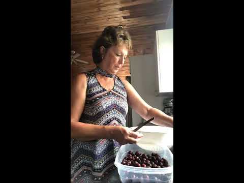 Prepping cherries to freeze