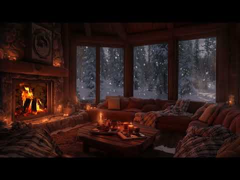 Warm Cozy Room with Fireplace Crackles & Relaxing Piano | Perfect Holiday Ambience for Sleep & Focus