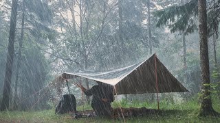 LONG HEAVY RAIN‼️CAMPING HEAVY RAIN 🏕RELAXING IN A WARM TENT WITH THE SOUND OF RAIN ON THE TENT ROOF