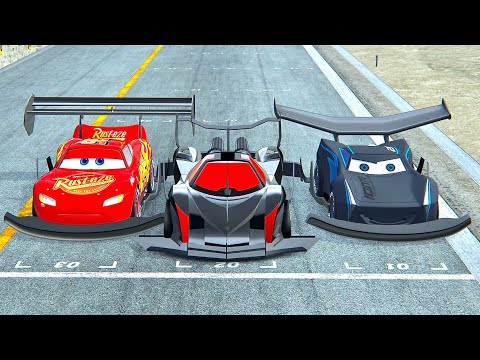Lightning McQueen GTR vs Devel Sixteen GTR-S vs Jackson Storm GTR - Drag Race