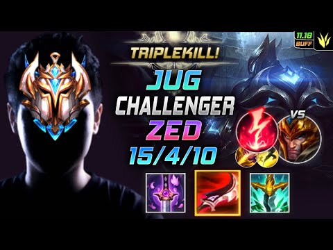 Challenger Zed Jungle vs Jarvan IV - 챌린저 정글 제드 템트리 룬 요우무 감전 ゼド Зед 影流之主 劫 - LOL KR 11.18
