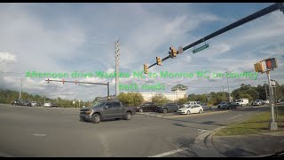 NORTH CAROLINA BACKROADS - Afternoon drive Waxhaw NC to Monroe NC on country back roads - ASMR
