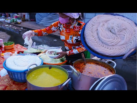 Less than $1 Cambodian rice noodles in fish & curry soups @ Tuol Sangkae, Phnom Penh street food