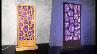 Wood and Purple Resin Fusion, Creating a Unique Epoxy Lamp.